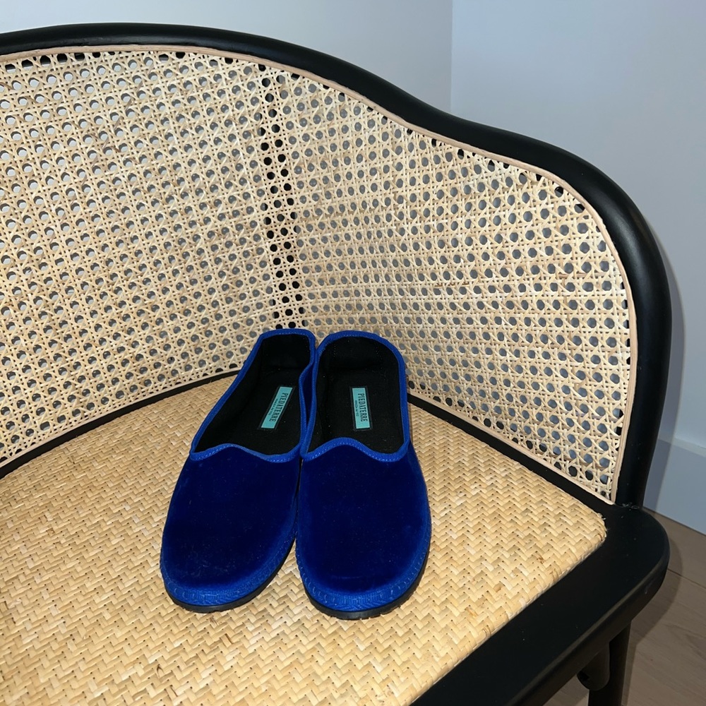 Venetian Velvet Cobalt Blue Slippers, Size 9